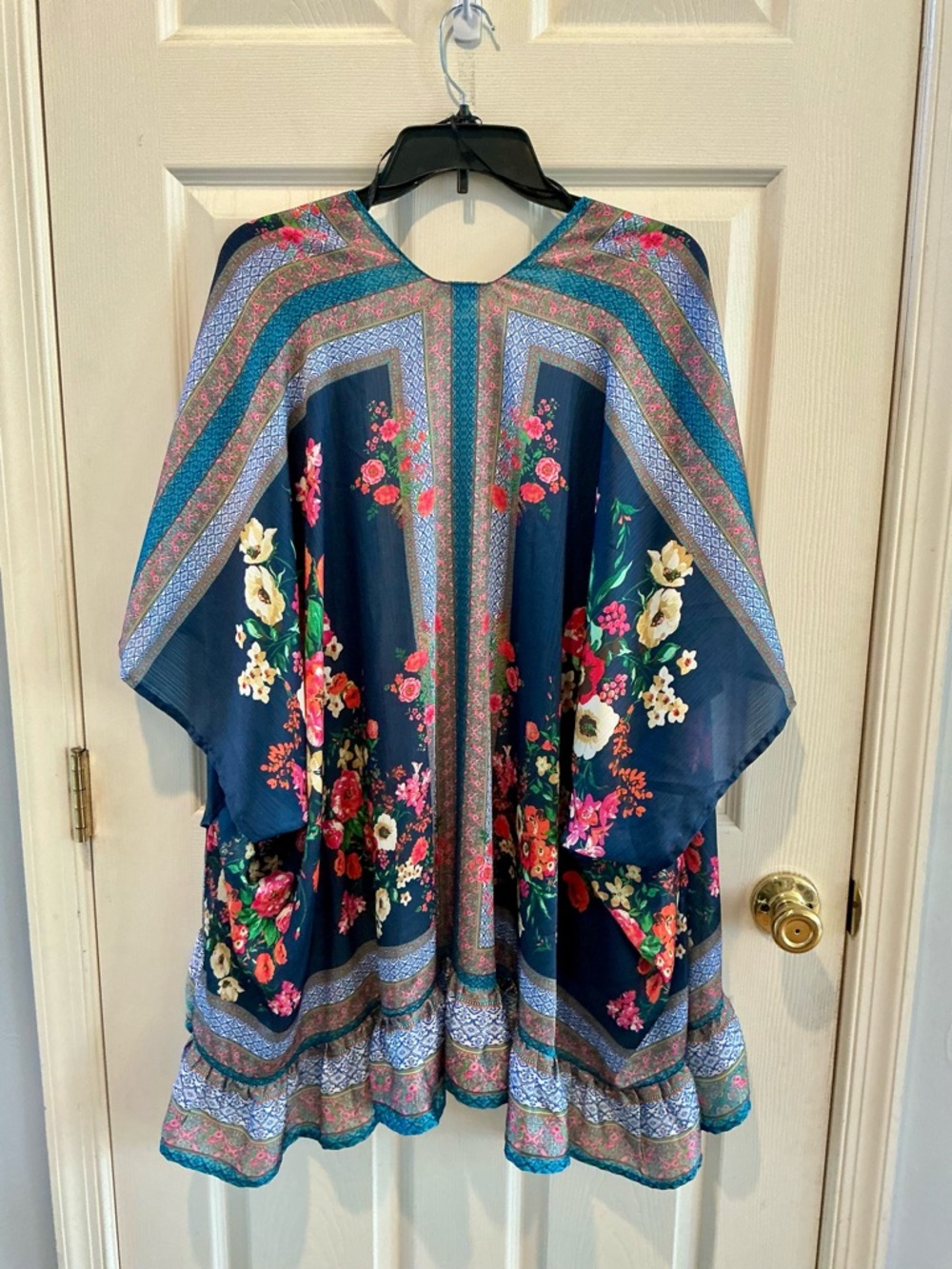 Umgee Fairy Draped Ruffle Trim Kimono Wrap Floral Hippie Relaxed Size M/L - Picture 7 of 13